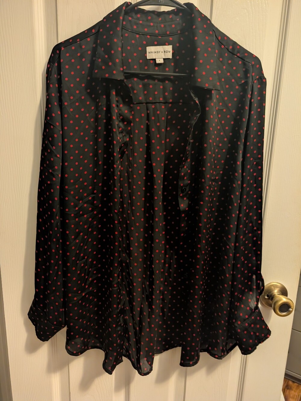 Whimsy + Row Black Blouse with Red Polka Dots